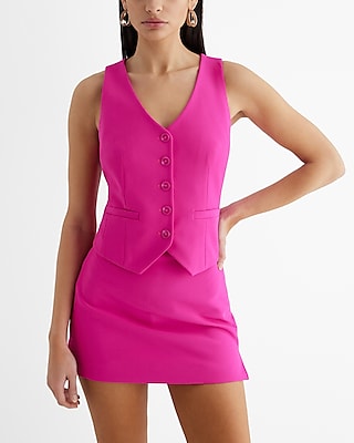 Editor Button Front Blazer Vest Pink Women's S