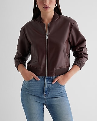 Faux Leather Cropped Bomber Jacket