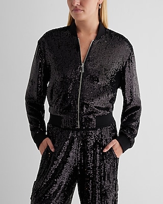 Sequin Cropped Bomber Jacket
