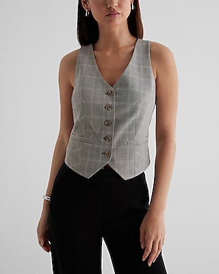 Editor Plaid Button Front Blazer Vest