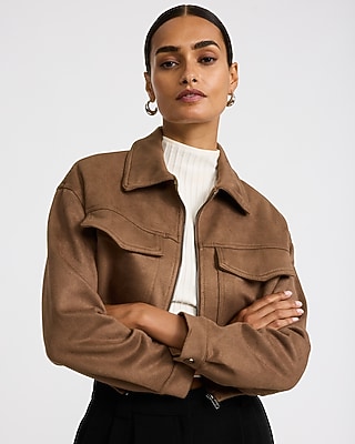 Faux Suede Patch Pocket Jacket