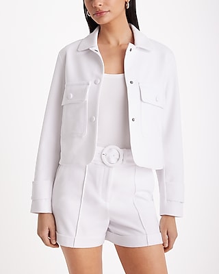 Collared Cropped Jacket White Women's S