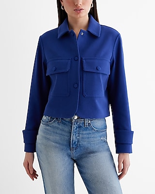Collared Cropped Jacket Blue Women's XS