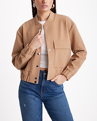 Striped Cropped Bomber Jacket