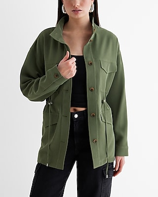 Twill Cinched Utility Jacket Green Women's L