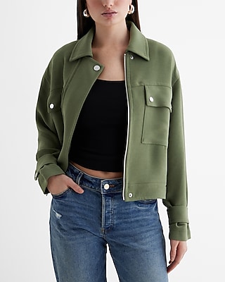 Oversized Cropped Moto Jacket Green Women