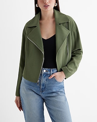 Cropped Moto Jacket Green Women's