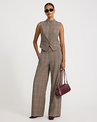 Plaid Mock Neck Cutaway Blazer Vest