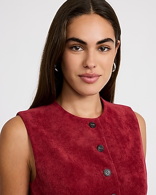 Corduroy Crew Neck Cutaway Blazer Vest
