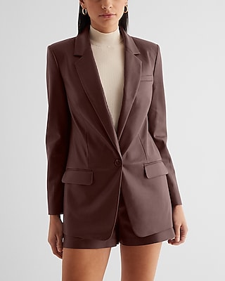 Faux Leather One Button Cinched Oversized Boyfriend Blazer