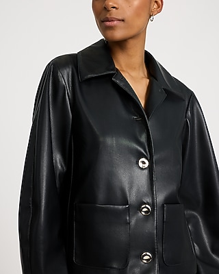Faux Leather Barrel Sleeve Jacket