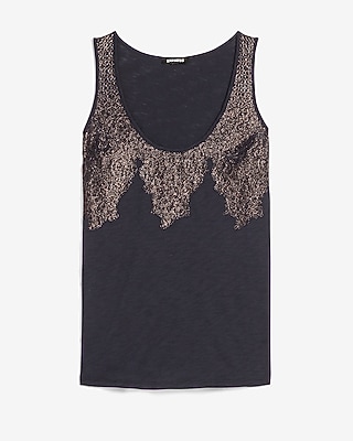 Lace Trim Tank Blue Women's S