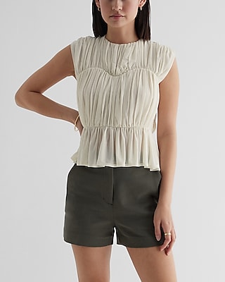 Crew Neck Ruched Peplum Top