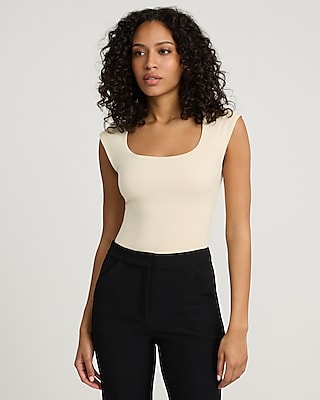 Bodycon High Compression Scoop Neck Cap Sleeve Bodysuit Neutral Women's XL
