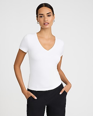 Supersoft Fitted V-Neck Double Layer Tee White Women's S