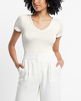 Supersoft Fitted V-Neck Double Layer Tee White Women's XL