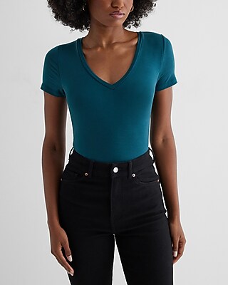 Supersoft Fitted V-Neck Double Layer Tee Green Women's XS