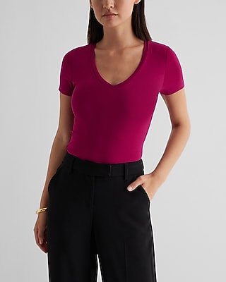 Supersoft Fitted V-Neck Double Layer Tee Pink Women's M