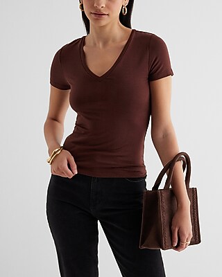 Supersoft Fitted V-Neck Double Layer Tee Brown Women's XS