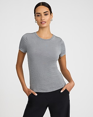 Supersoft Fitted Double Layer Crew Neck Tee Gray Women's XS