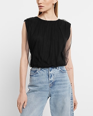 Skimming Tulle Padded Shoulder Tank