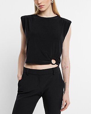 Skimming Padded Shoulder O-Ring Boxy Tank Black Women's XL