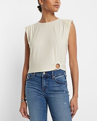 Skimming Padded Shoulder O-Ring Boxy Tank White Women's XL