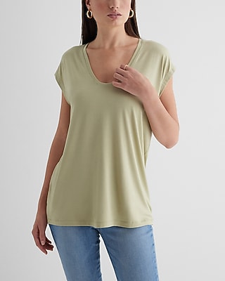 Supersoft Relaxed Scoop Neck Tunic Tee Green Women's XS