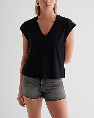 Skimming Cotton V-Neck Short Sleeve Tee Black Women's S