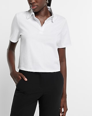 Skimming V-Neck Short Sleeve Polo Top White Women's M