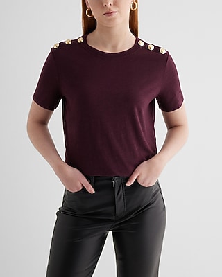 Skimming Novelty Button Crew Neck Tee Light Pink Women's XS