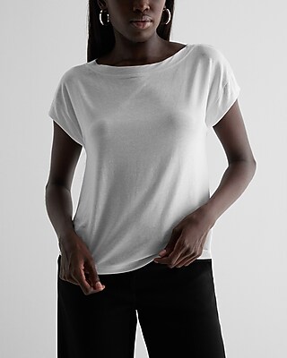 Supersoft Linen-Blend Skimming Boat Neck Tee White Women's XS