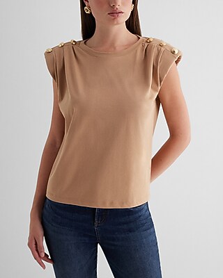 Skimming Padded Shoulder Novelty Button Muscle Tank Brown Women's XL