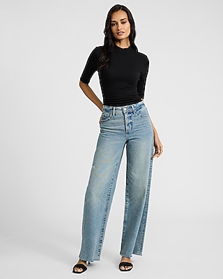 Ribbed Mock Neck Elbow Sleeve Tee Black Women's L