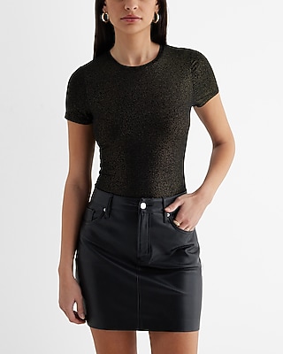 Supersoft Shine Fitted Crew Neck Short Sleeve Bodysuit Black Women's S