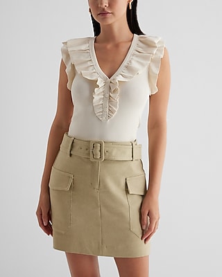 Fitted V-Neck Ruffle Henley Tank