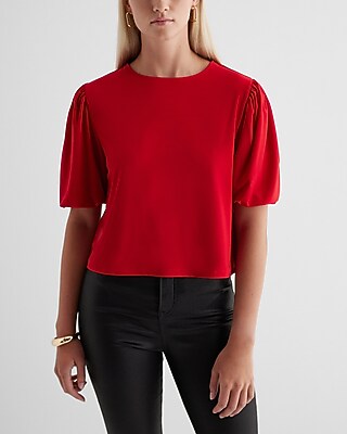 Skimming Crew Neck Puff Sleeve Boxy Tee Red Women's M