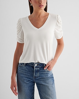 Supersoft Skimming V-Neck Puff Sleeve Tee