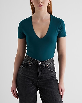 Bodycon Compression V-Neck Short Sleeve Bodysuit