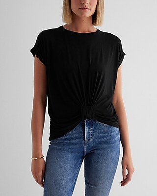 Supersoft Relaxed Crew Neck Knot Front London Tee Black Women's XS