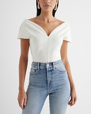 Fitted Ponte Sweetheart Neckline Off The Shoulder Bodysuit