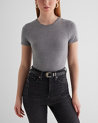 Supersoft Fitted Crew Neck Short Sleeve Bodysuit Gray Women's S