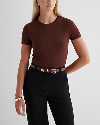 Supersoft Fitted Crew Neck Short Sleeve Bodysuit Brown Women's L