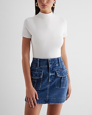 Supersoft Fitted Mock Neck Short Sleeve Bodysuit White Women's M