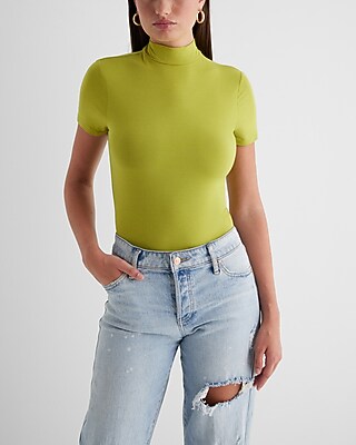 Supersoft Fitted Mock Neck Short Sleeve Bodysuit Green Women's M