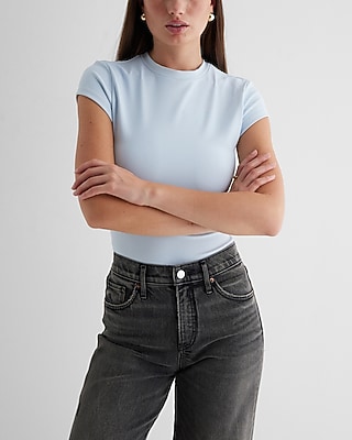 Bodycon High Compression Crew Neck Short Sleeve Tee Blue Women's XL