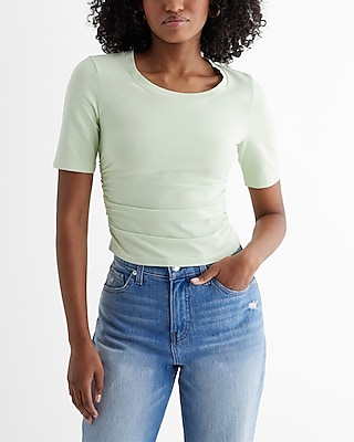 Crew Neck Short Sleeve Ruched Sides Tee Women's