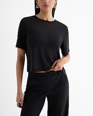 Mesh Crew Neck Boxy Tee Black Women's M