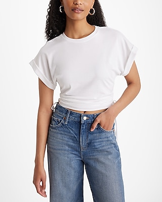 Crew Neck Short Sleeve Side Ruched Tee