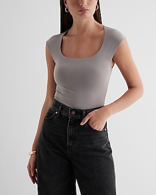 Bodycon Compression Scoop Neck Cap Sleeve Bodysuit